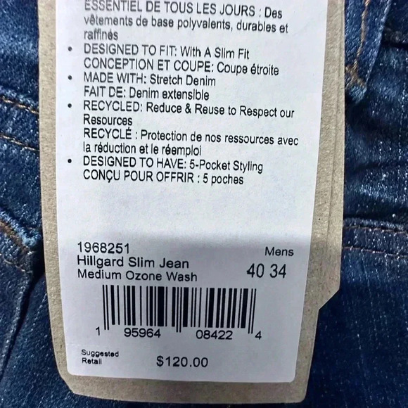 Prana Blue Hillgard Slim Jeans Medium Ozone Wash 40 x 34 - Picture 6 of 6